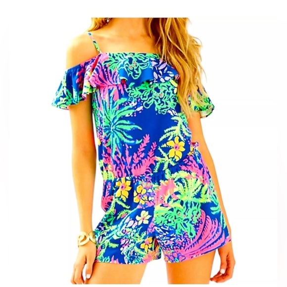 Lilly Pulitzer Klea Off The Shoulder Romper Indigo All Aglow Womens - Picture 1 of 5